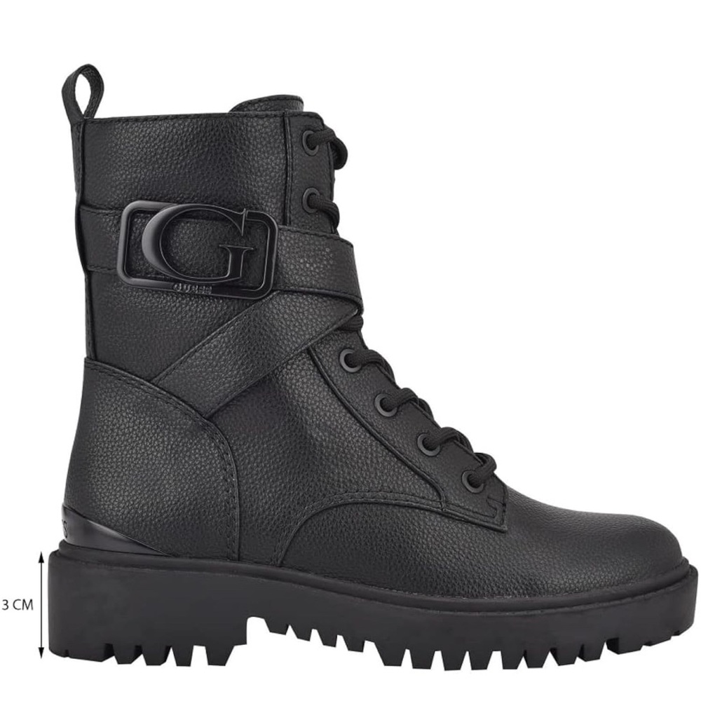 Guess Black Combat Moto Boots with Adjustable Strap